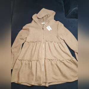 Women's Tan AndTheWhy Hooded Zip Up Cardigan Jacket Shacket Size Medium NWT